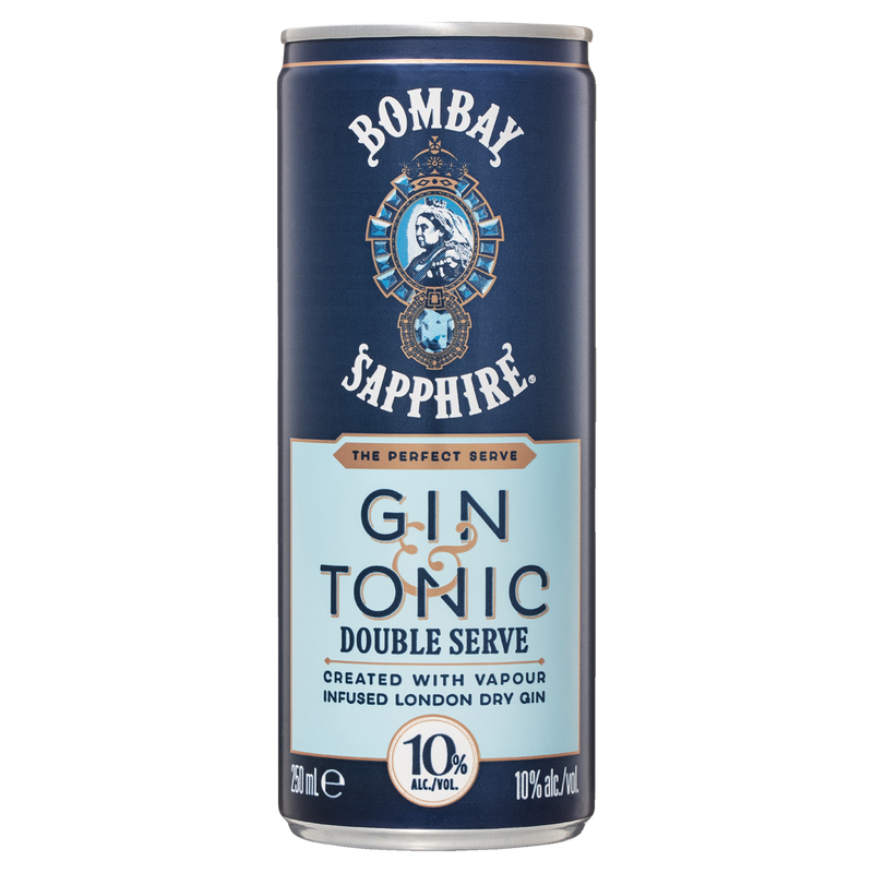 BOMBAY SAPPHIRE GIN & TONIC DOUBLE SERVE 10% CANS