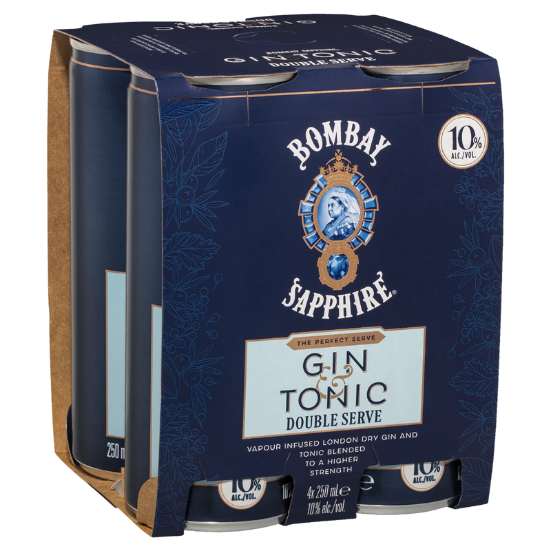 BOMBAY SAPPHIRE GIN & TONIC DOUBLE SERVE 10% CANS