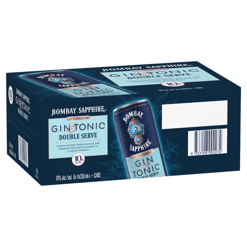 BOMBAY SAPPHIRE GIN & TONIC DOUBLE SERVE 10% CANS