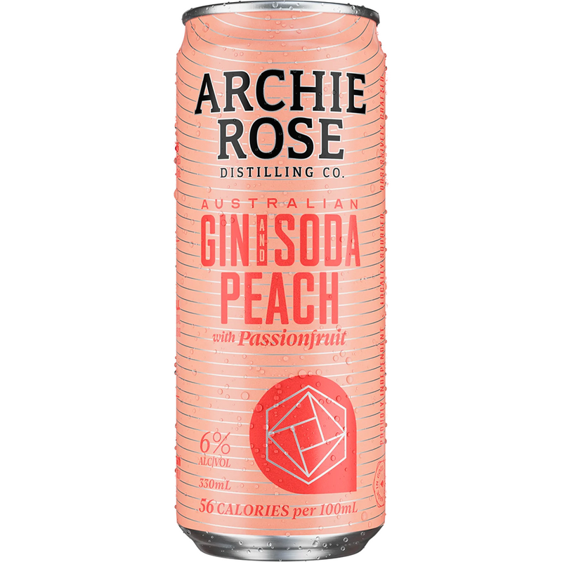 ARCHIE ROSE GIN SODA PEACH PASSIONFRUIT CANS