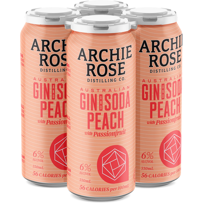 ARCHIE ROSE GIN SODA PEACH PASSIONFRUIT CANS
