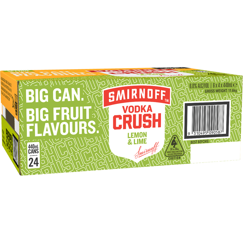 SMIRNOFF CRUSH LEMON & LIME 440ML CANS