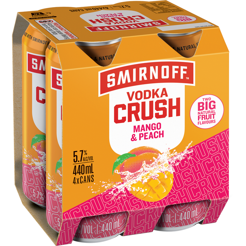 SMIRNOFF CRUSH PEACH & MANGO 440ML CANS