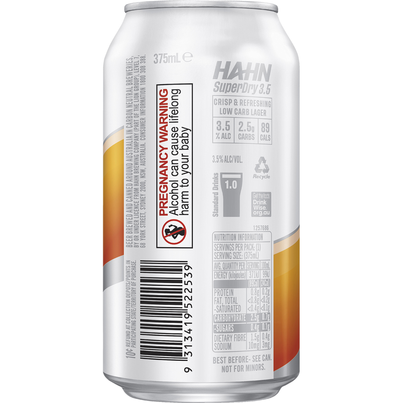 HAHN SUPER DRY 3.5% 30PK CANS