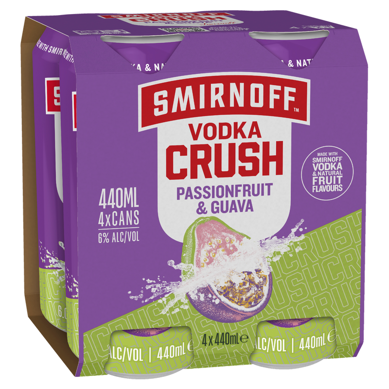SMIRNOFF CRUSH PASSIONFRUIT & GUAVA 440ML CANS