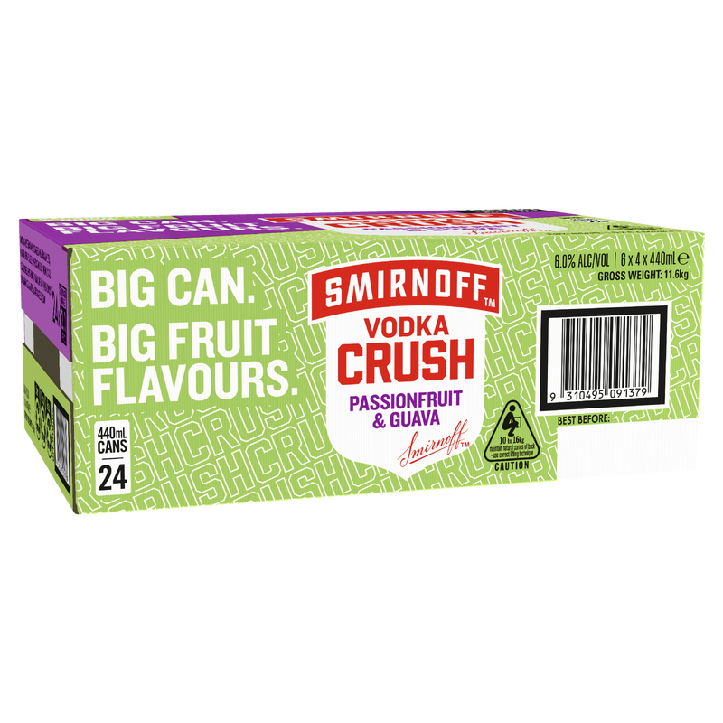 SMIRNOFF CRUSH PASSIONFRUIT & GUAVA 440ML CANS