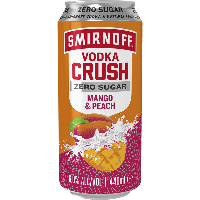 SMIRNOFF CRUSH ZERO SUGAR PEACH & MANGO 440ML CANS
