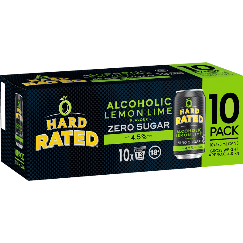 HARD RATED ALCOHOLIC LEMON LIME ZERO SUGAR 10PK