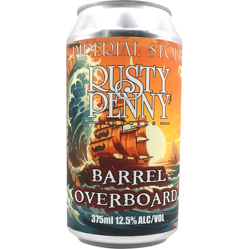 RUSTY PENNY BARREL OVERBOARD IMP STOUT CAN