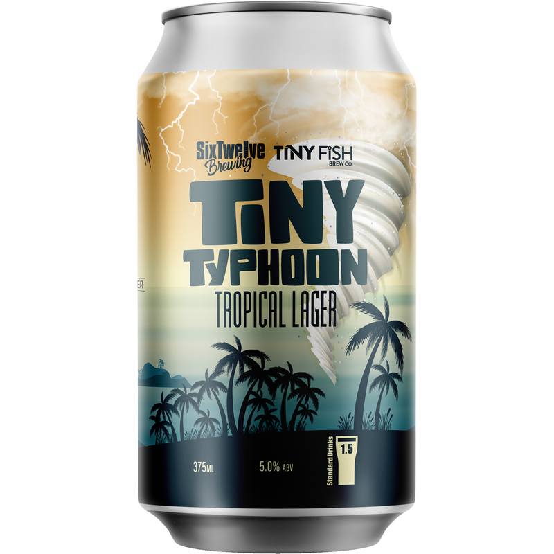 SIX TWELVE TINY TYPHOON TROPICAL LAGER CANS